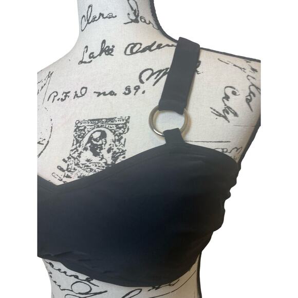 Y2K APOSTROPHE BIKINI TOP BRALETTE CRISSCROSS STRAP SZ L BLACK /PADDINGS BEACHY - Picture 16 of 16